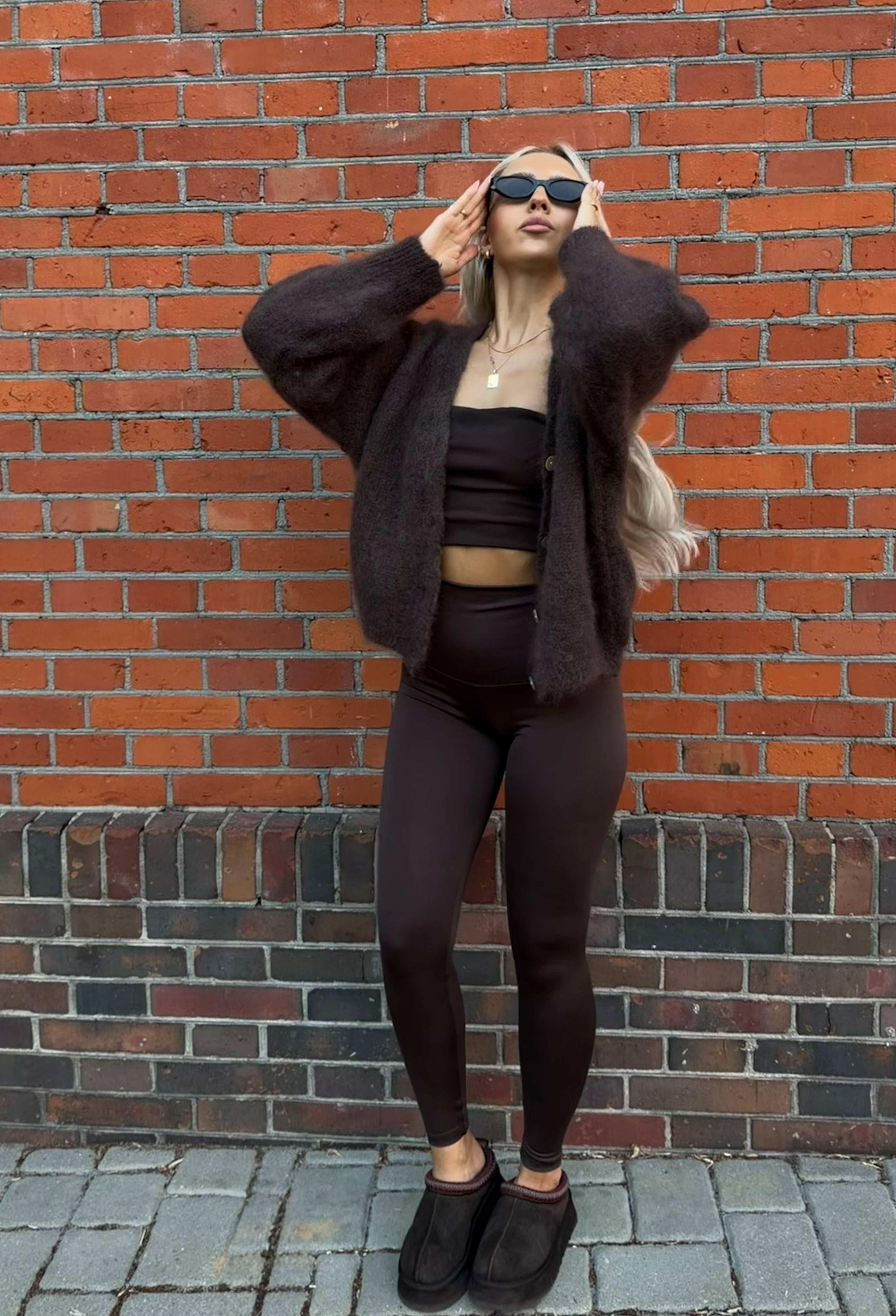 Legginsy z wysoką gumą - Brązowe EMO