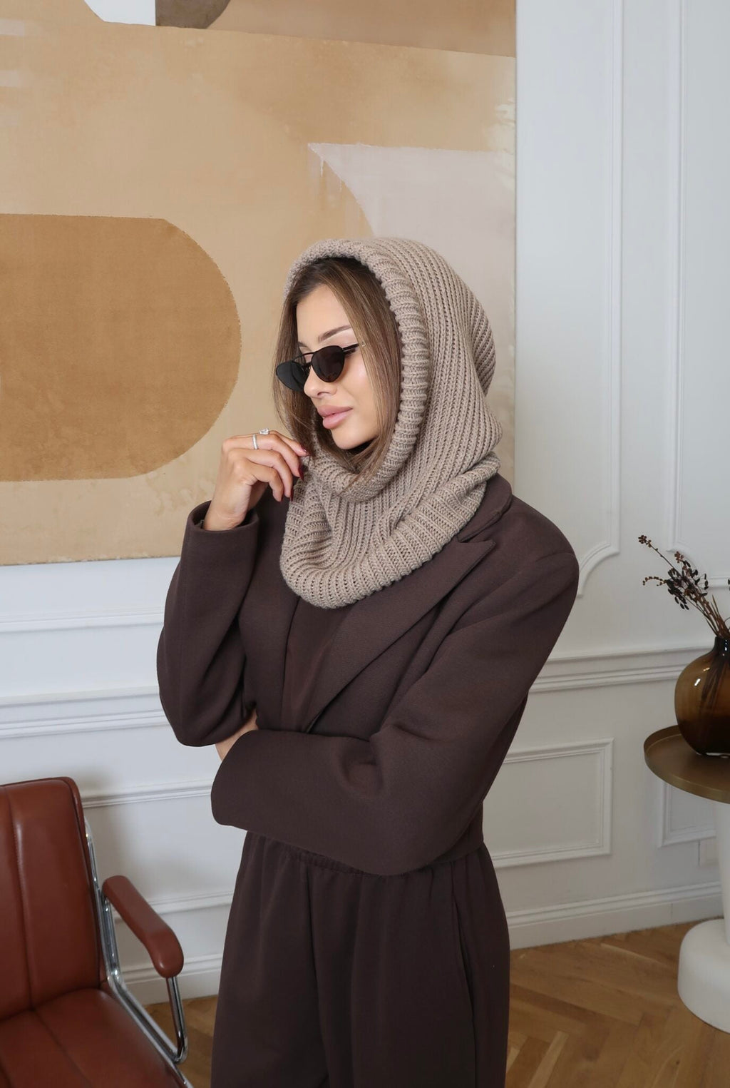 Balaclava beżowa 50% wełna - Veretti Boutique