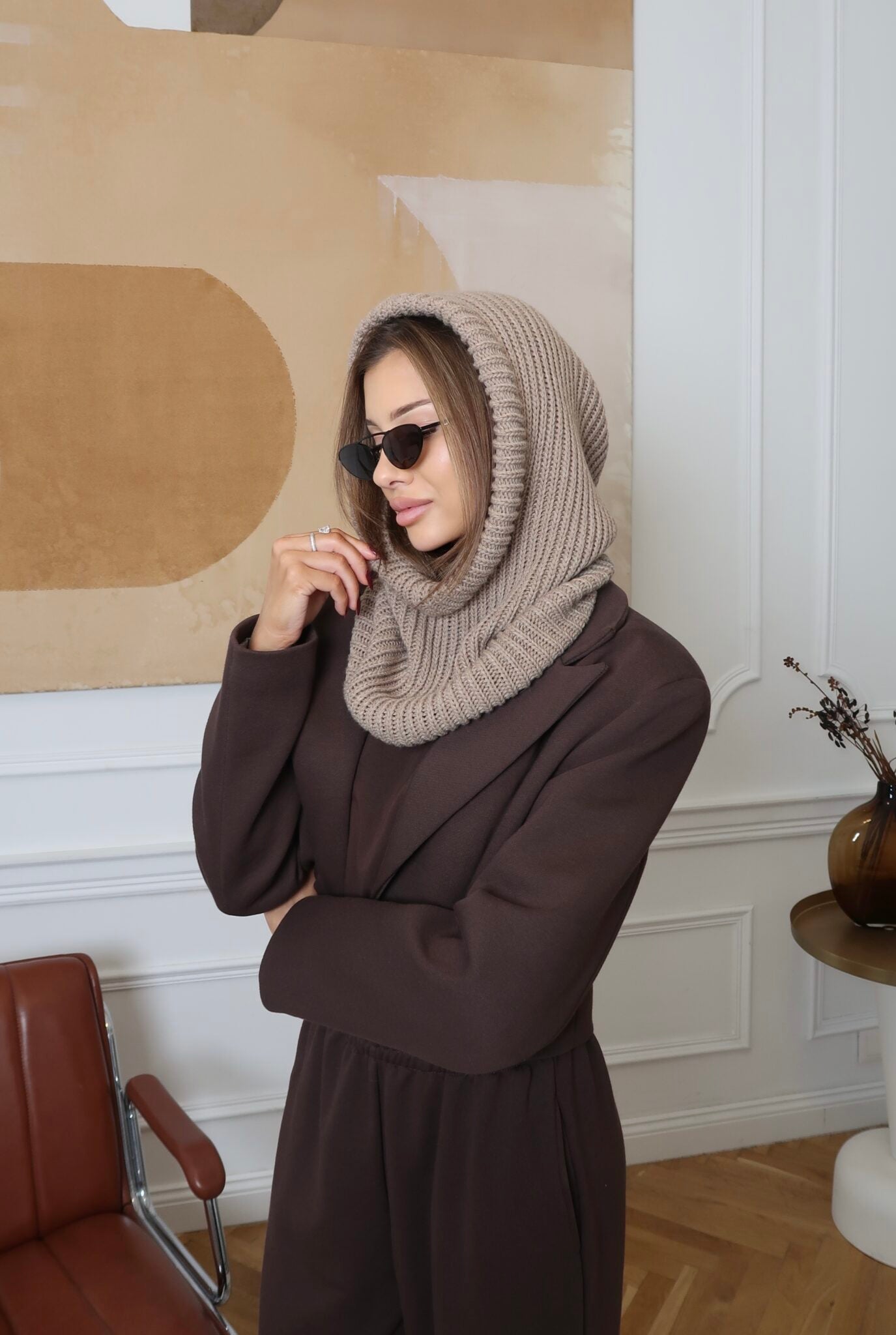 Balaclava beżowa 50% wełna - Veretti Boutique