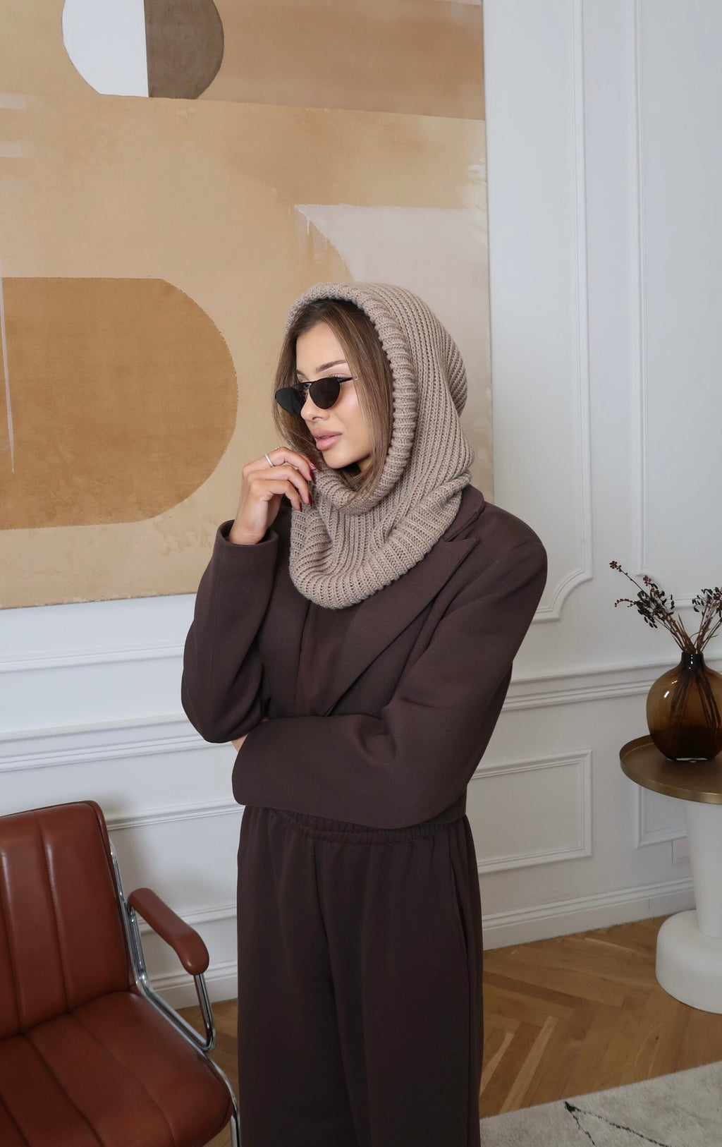 Balaclava beżowa 50% wełna - Veretti Boutique