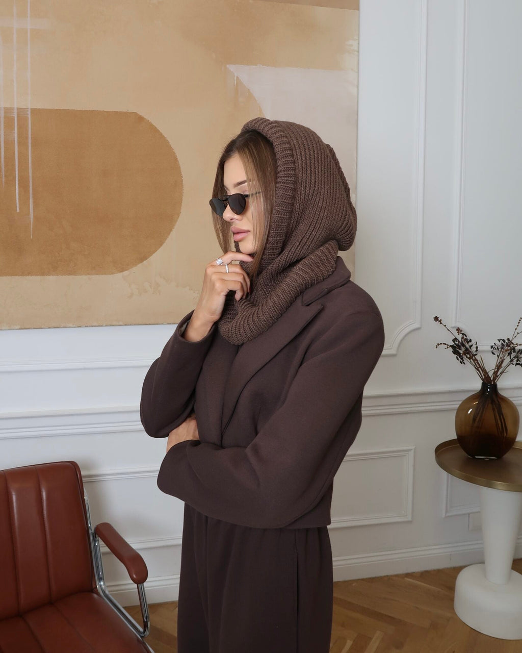 Balaclava czekoladowa 50% wełna - Veretti Boutique