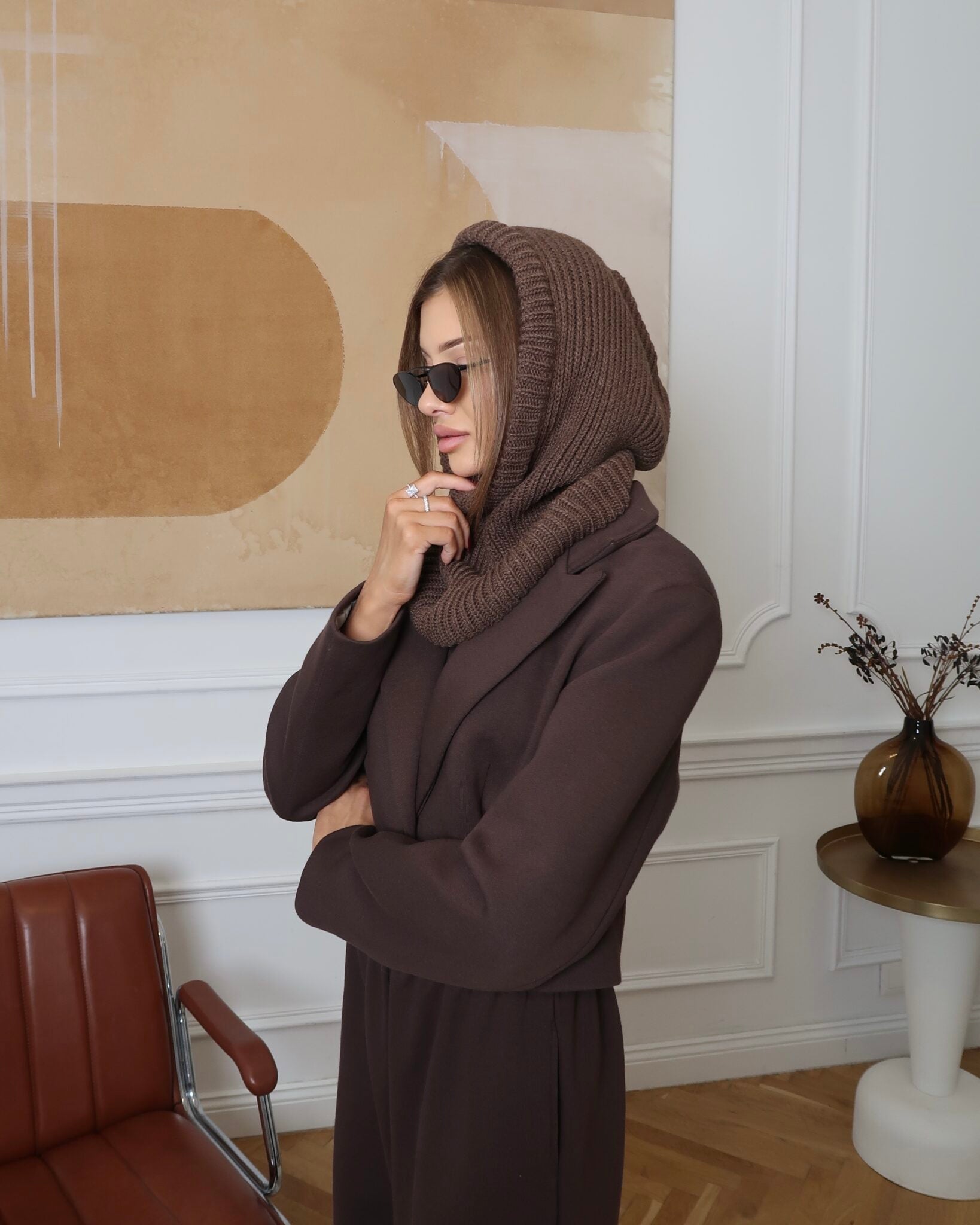 Balaclava czekoladowa 50% wełna - Veretti Boutique