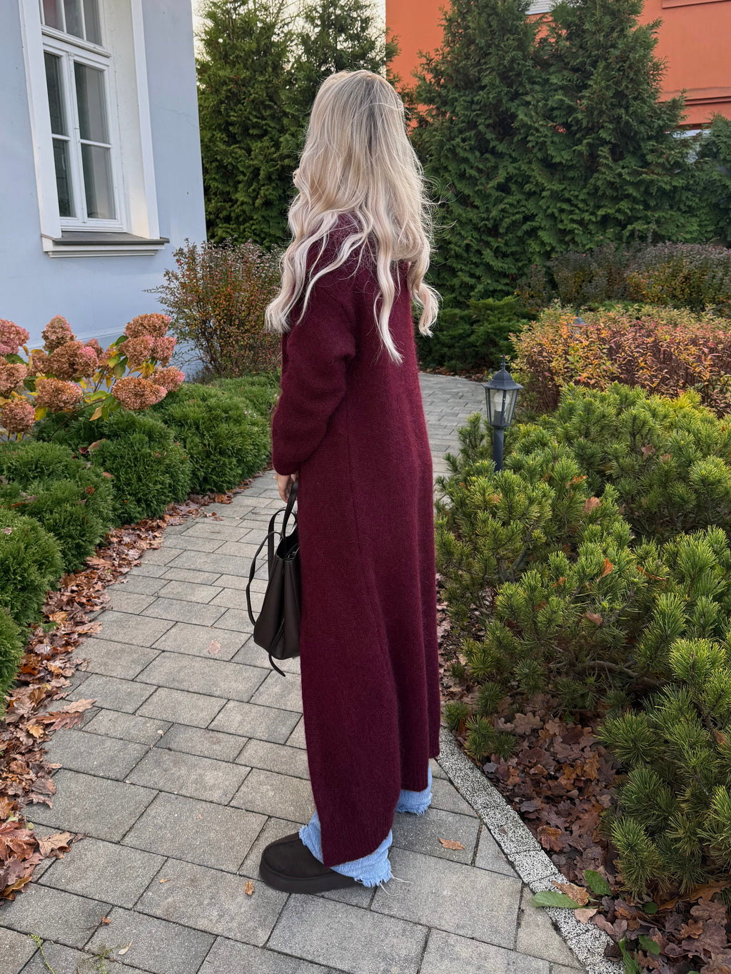 Długi kardigan super kid moher bordowy 40% moher 35% poliamid 25% wełna - Veretti Boutique