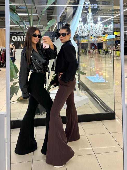 Dzwony spodnie/legginsy szerokie long czekoladowe 40% wiskoza EMO - Veretti Boutique