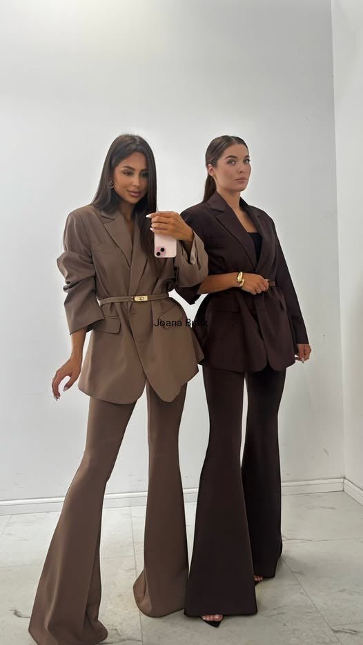 Dzwony spodnie/legginsy szerokie long czekoladowe 40% wiskoza EMO - Veretti Boutique