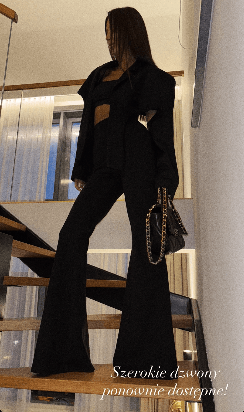 Dzwony/legginsy szerokie long czarne 40% wiskoza EMO - Veretti Boutique