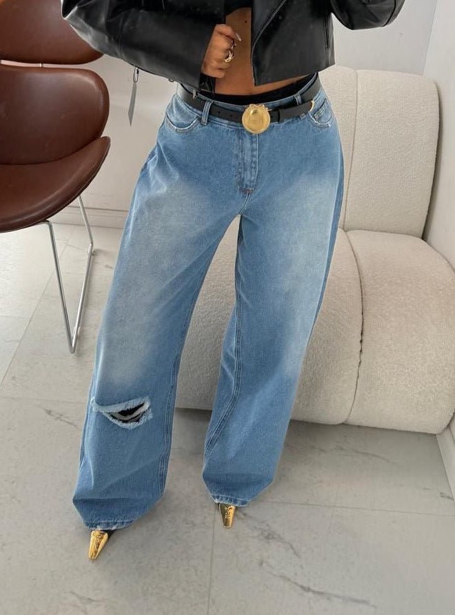 Jeansy z dziurą - Ciemny jeans EMO - Veretti Boutique