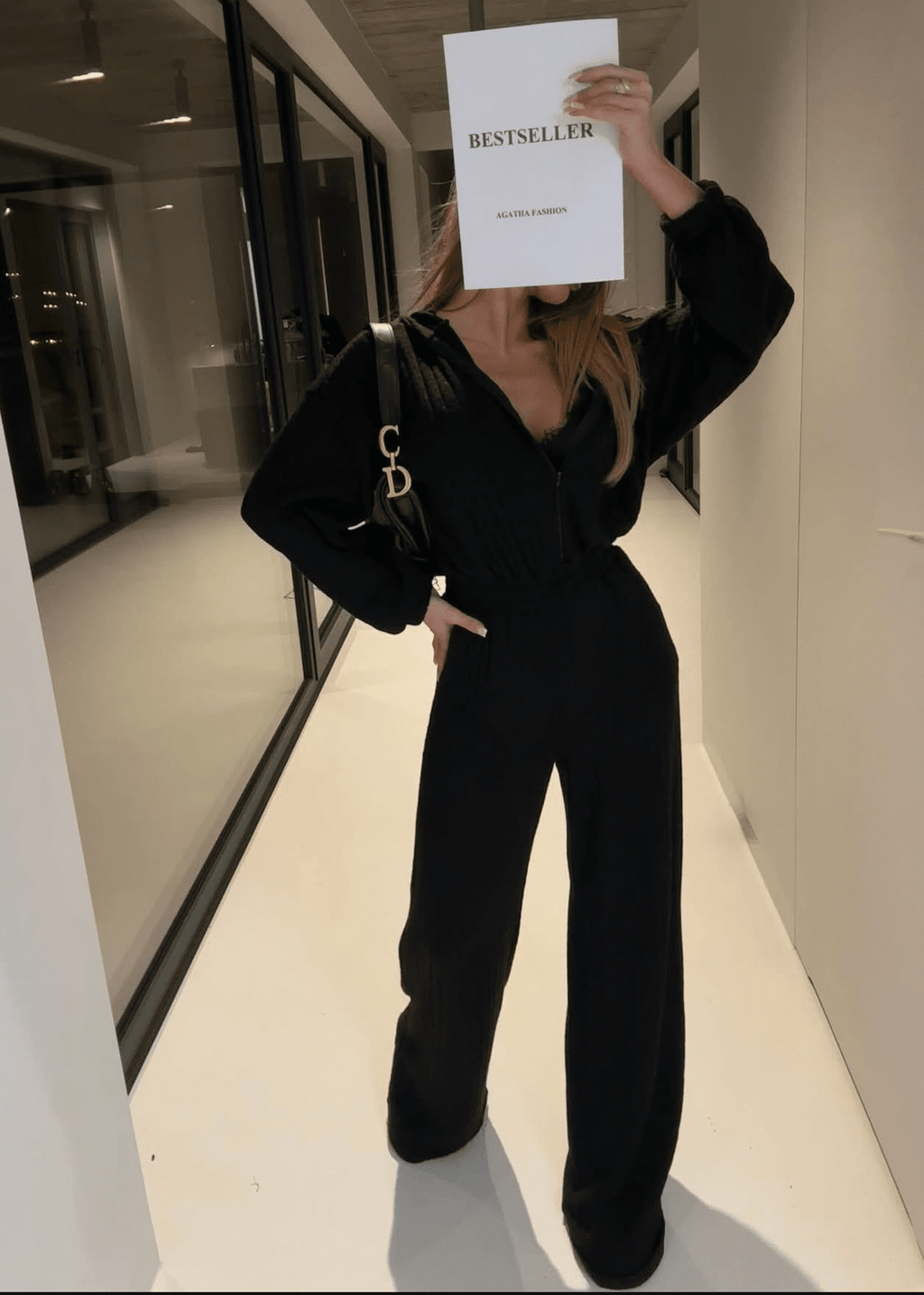 Kombinezon warkocz z kapturem 50% wiskoza czarny - Veretti Boutique