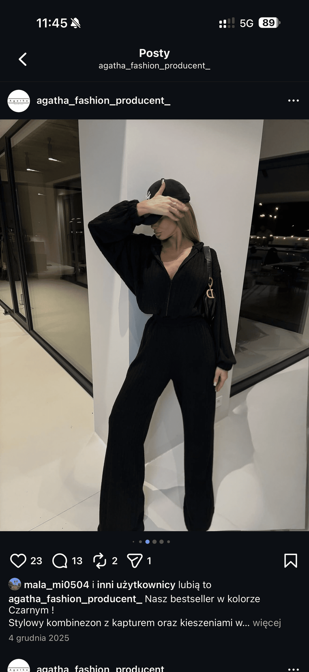 Kombinezon warkocz z kapturem 50% wiskoza czarny - Veretti Boutique