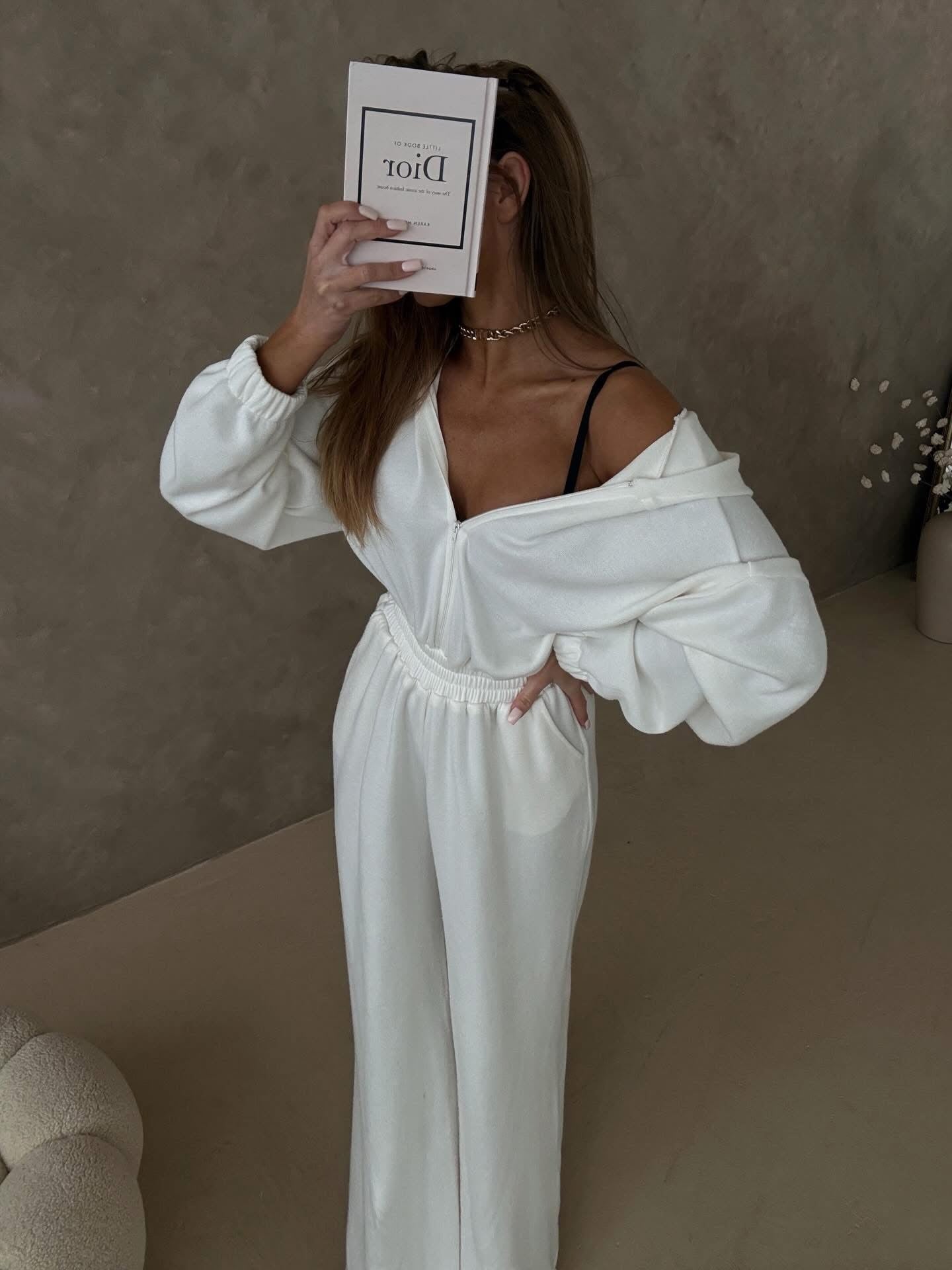 Kombinezon z kapturem 50% wełna śmietankowy - Veretti Boutique