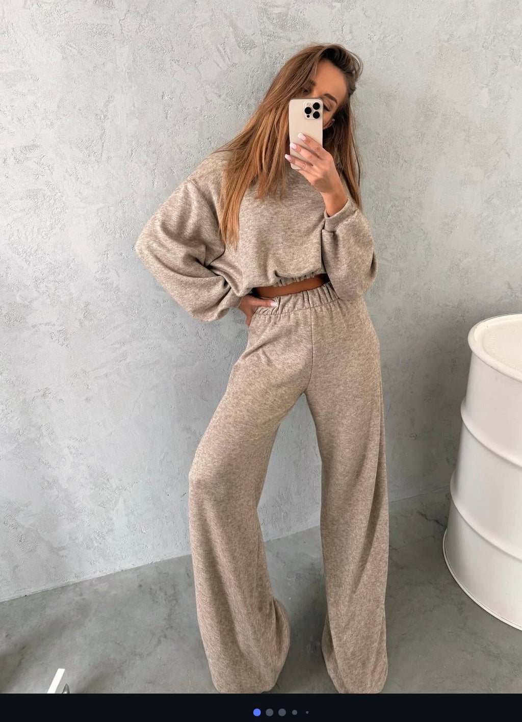 Komplet sweterkowy cappuccino 50% wełny - Veretti Boutique