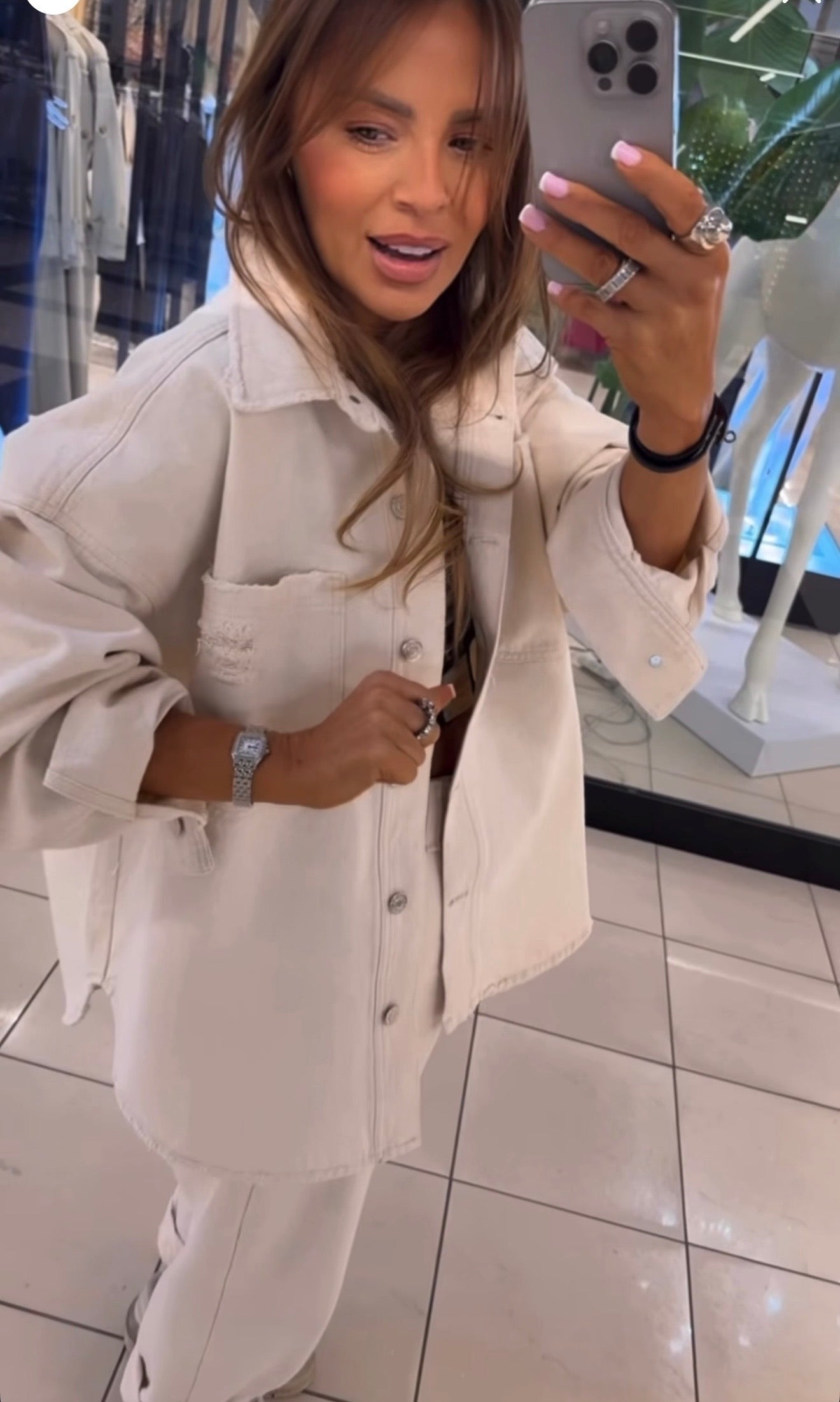 Koszula jeansowa beżowa EMO - Veretti Boutique