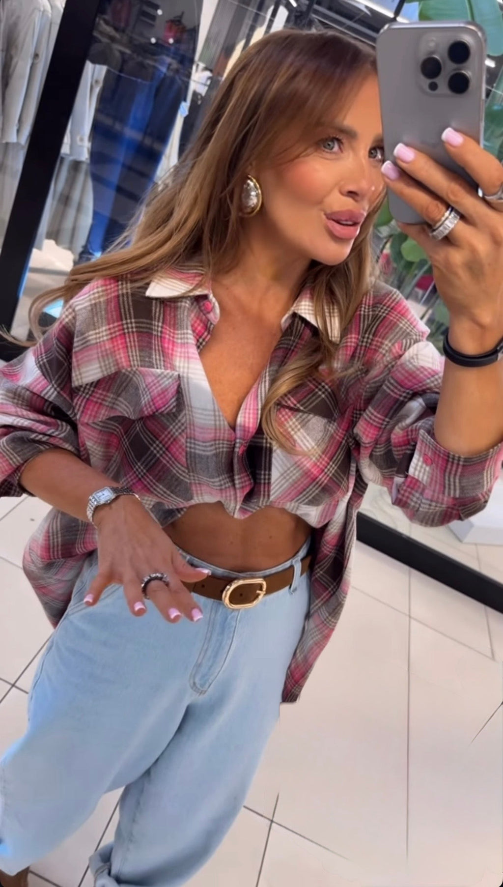 Koszula różowo czekoladowa EMO - Veretti Boutique