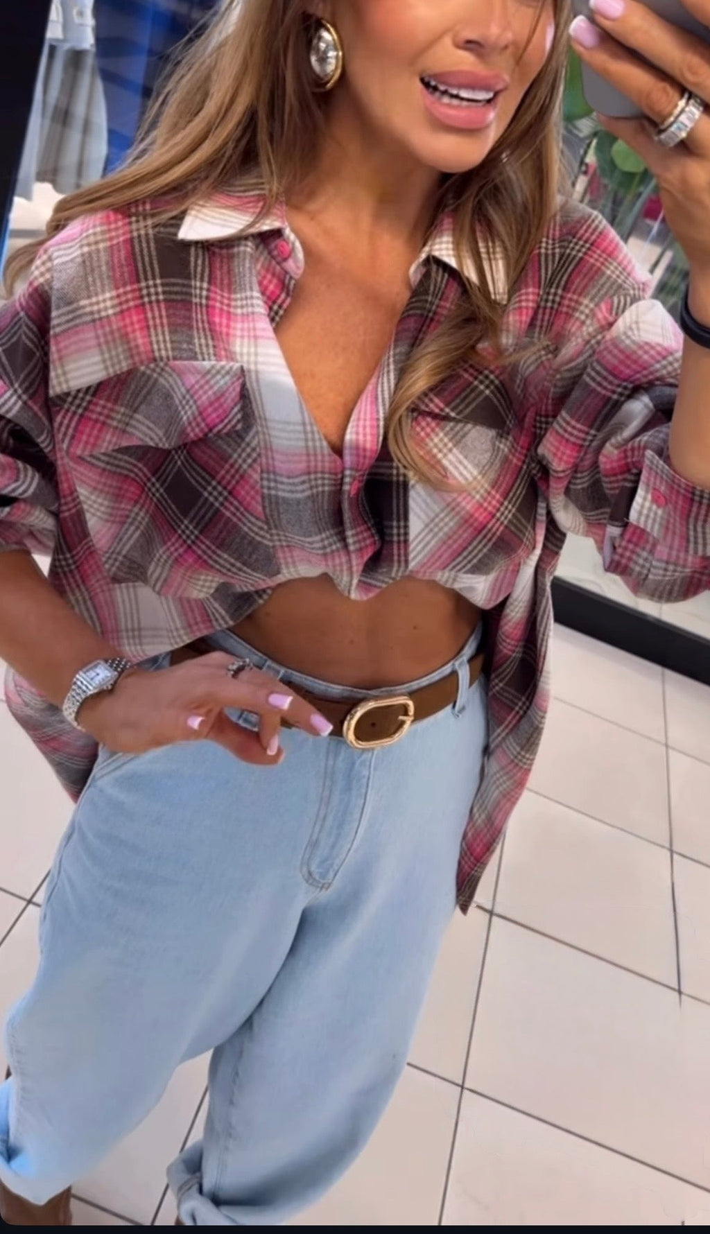 Koszula różowo czekoladowa EMO - Veretti Boutique