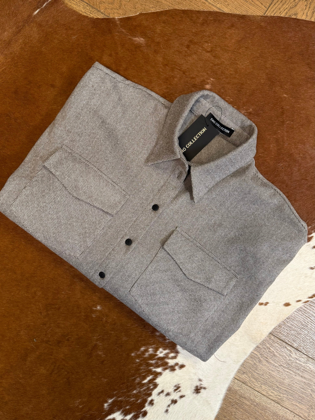 Koszula w jodełkę beżowa 35% bawełna EMO - Veretti Boutique