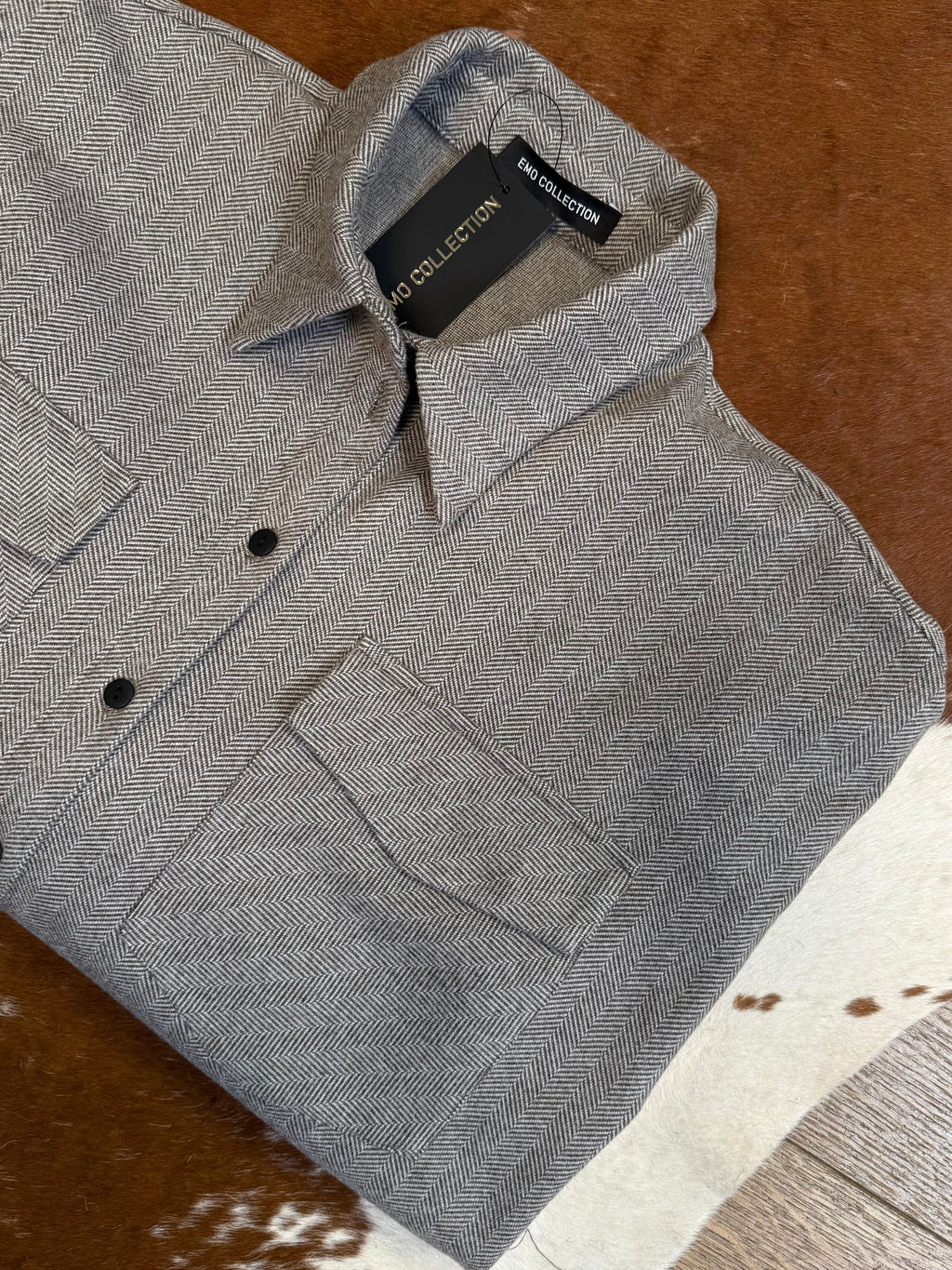 Koszula w jodełkę beżowa 35% bawełna EMO - Veretti Boutique