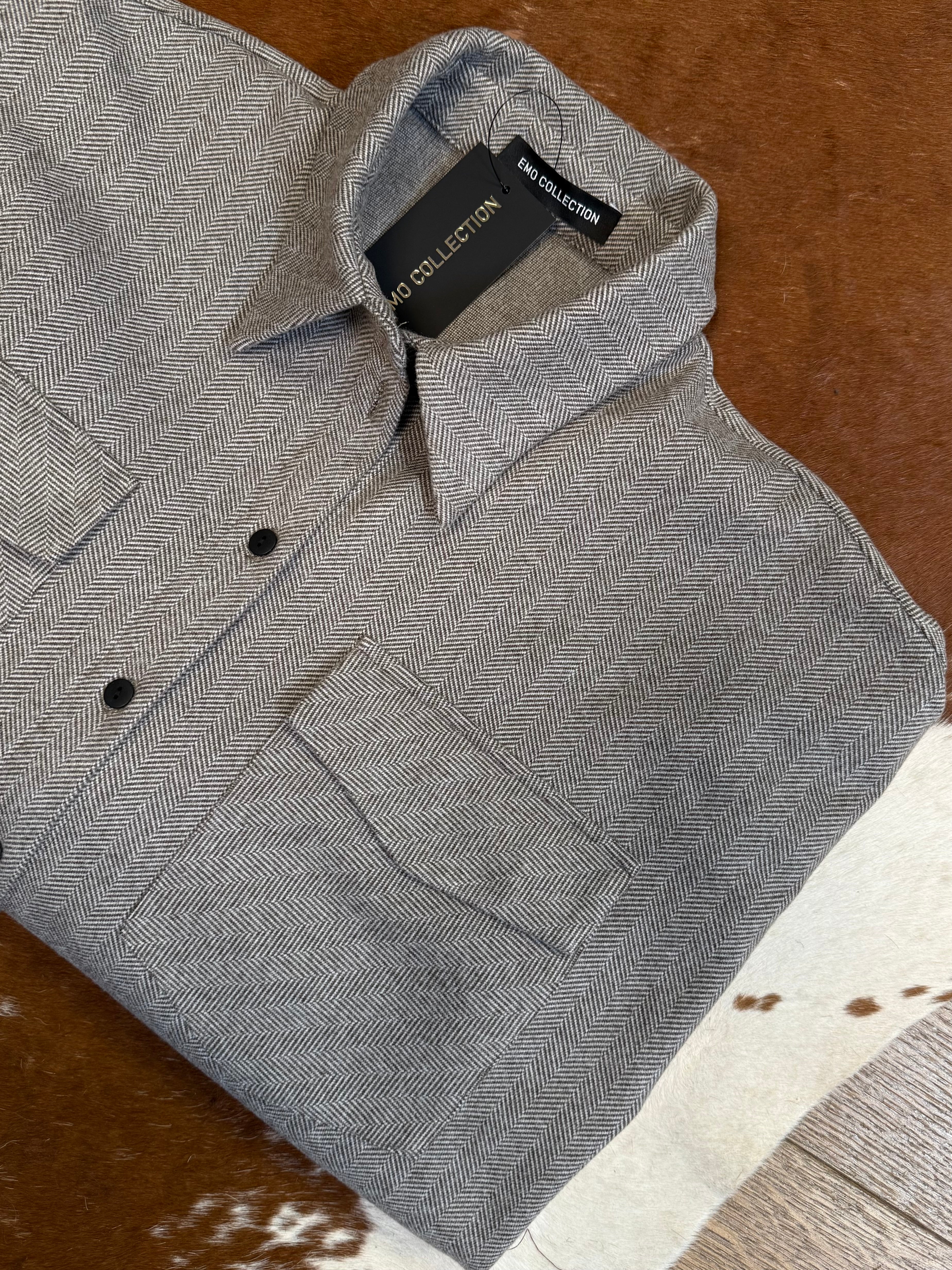 Koszula w jodełkę beżowa 35% bawełna EMO - Veretti Boutique