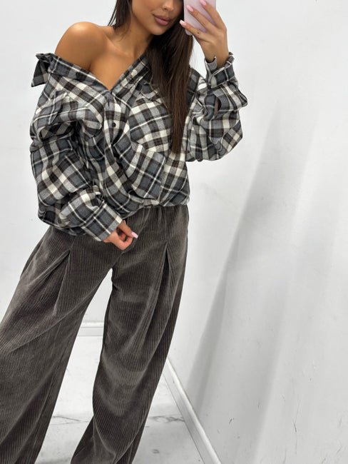 Koszula w kratę brązowo - niebieska 80% bawełna i 20% wiskoza EMO - Veretti Boutique