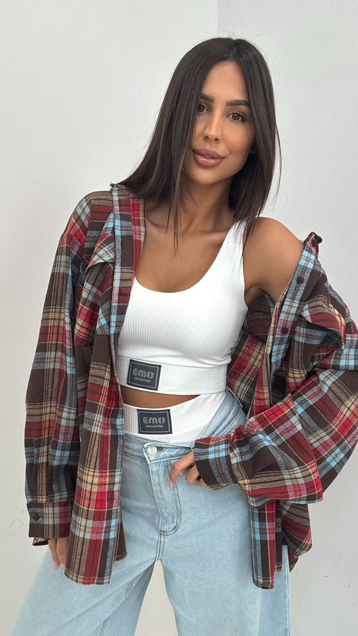 Koszula w kratę kolorowa EMO - Veretti Boutique