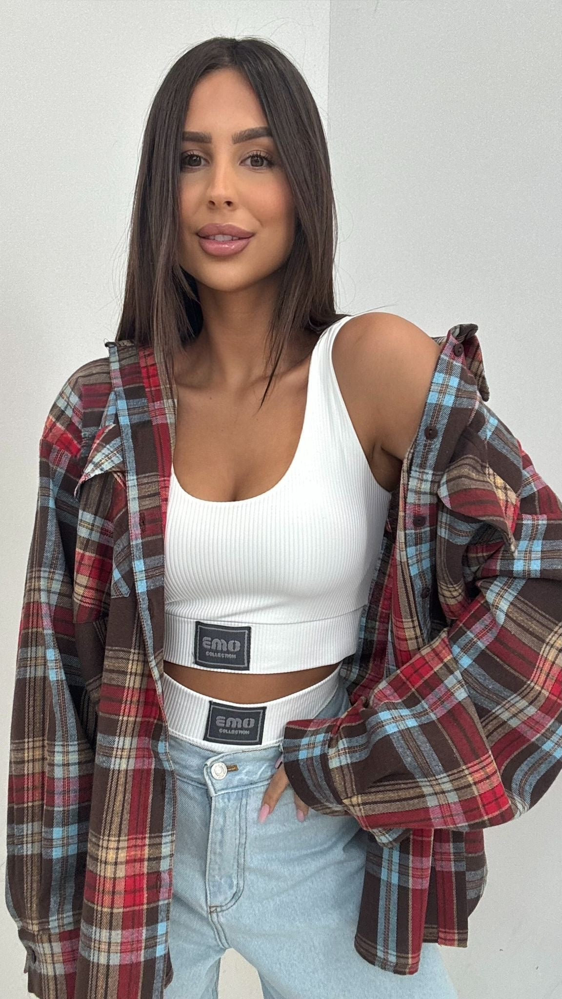 Koszula w kratę kolorowa EMO - Veretti Boutique