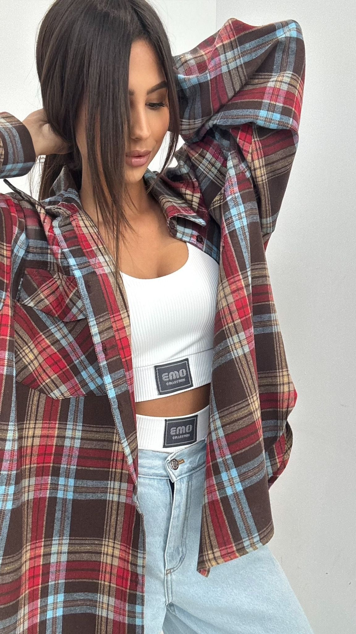 Koszula w kratę kolorowa EMO - Veretti Boutique