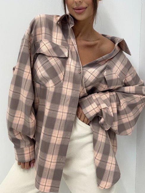 Koszula w kratę łososiowa EMO - Veretti Boutique