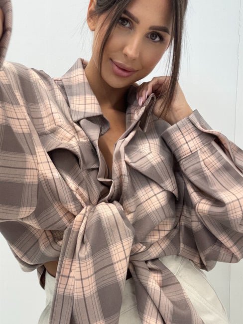 Koszula w kratę łososiowa EMO - Veretti Boutique