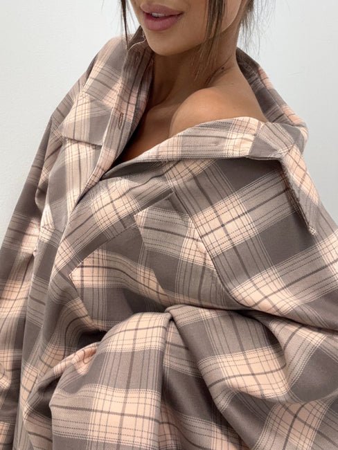 Koszula w kratę łososiowa EMO - Veretti Boutique