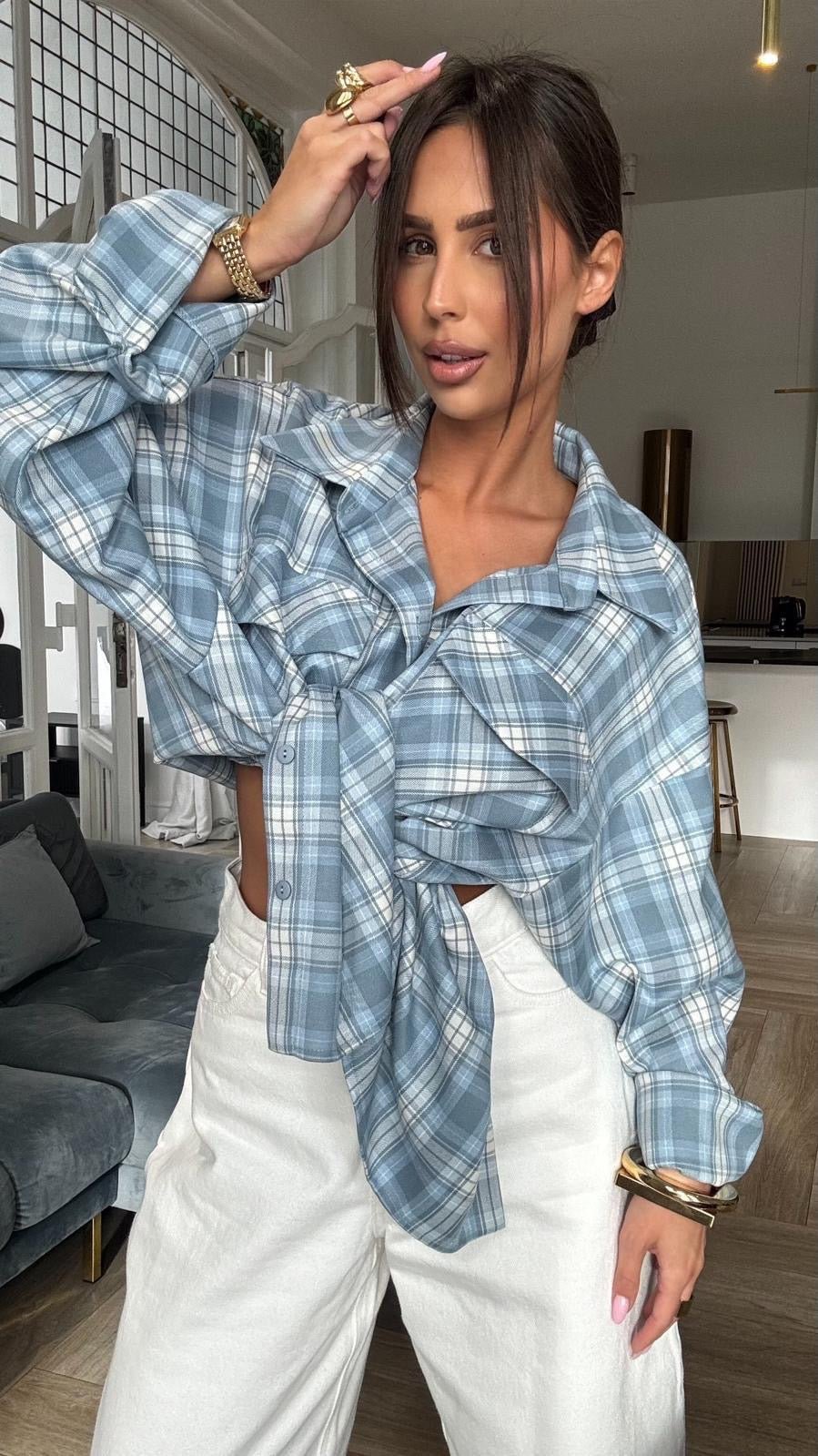 Koszula w kratę niebiesko biała EMO - Veretti Boutique