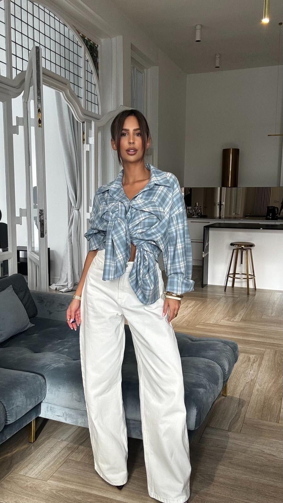 Koszula w kratę niebiesko biała EMO - Veretti Boutique