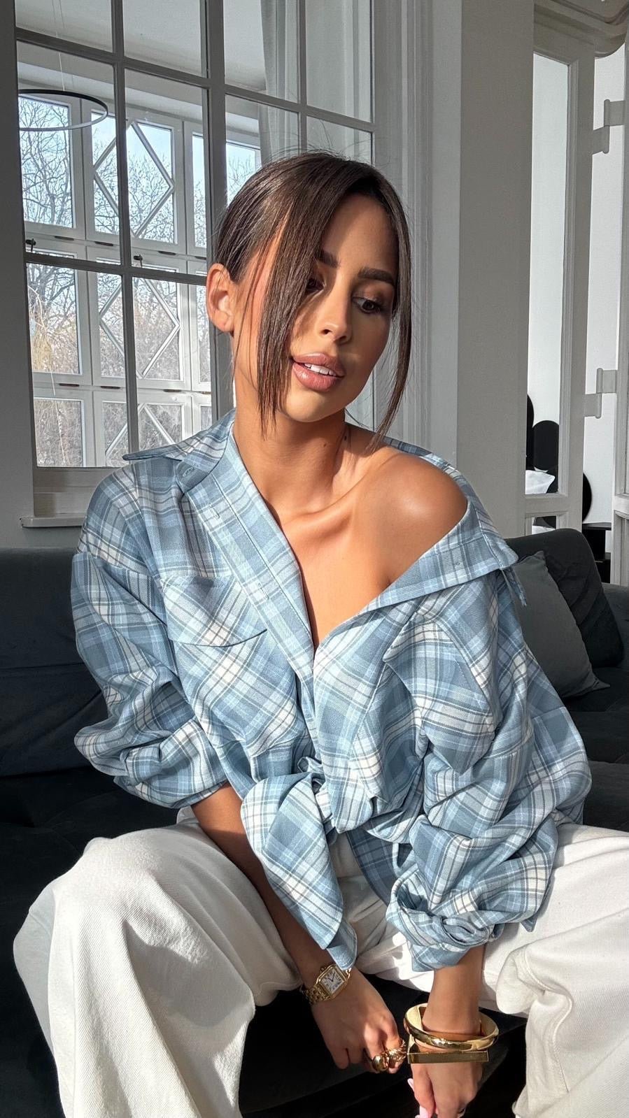 Koszula w kratę niebiesko biała EMO - Veretti Boutique