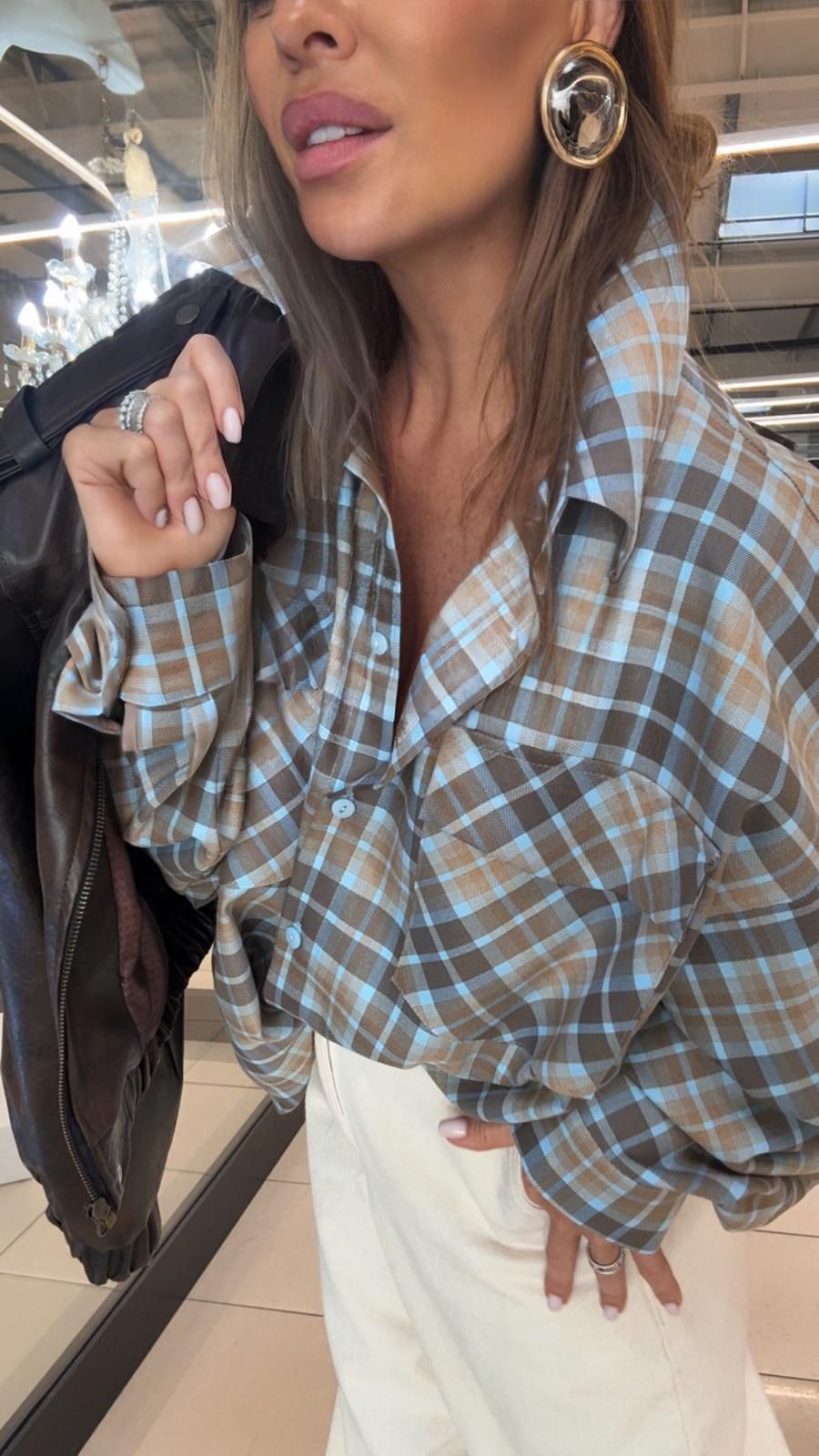 Koszula w kratę niebiesko orzechowa - Veretti Boutique