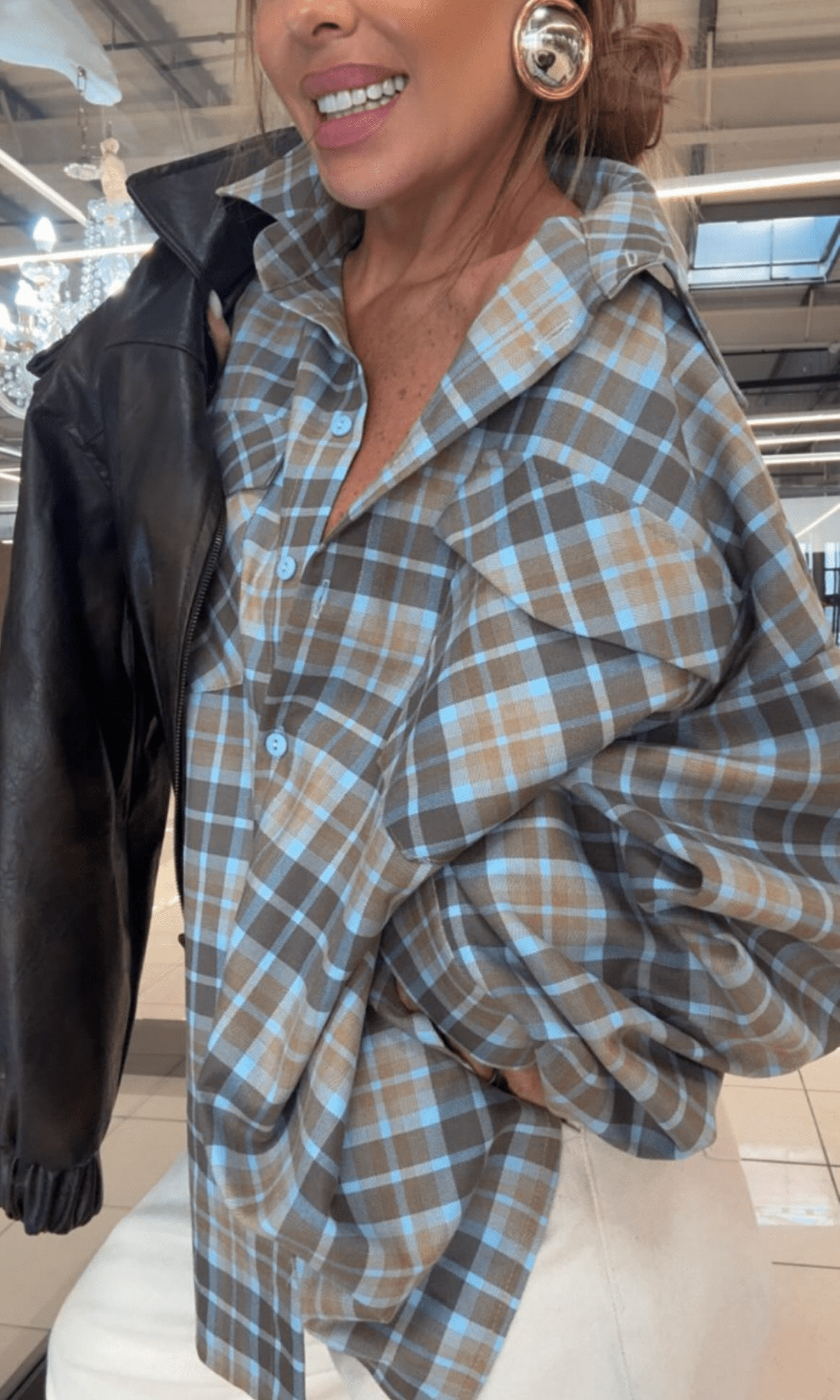 Koszula w kratę niebiesko orzechowa - Veretti Boutique