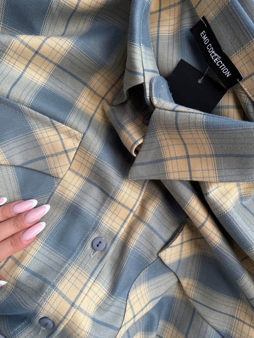 Koszula w kratę niebiesko żółta EMO - Veretti Boutique