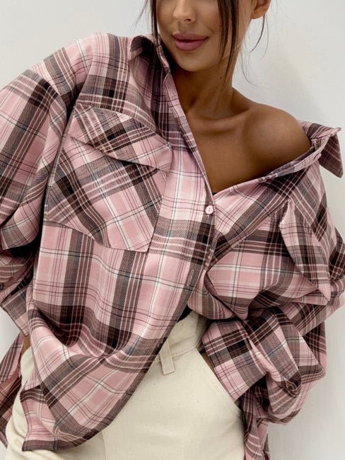 Koszula w kratę różowo czarna EMO - Veretti Boutique