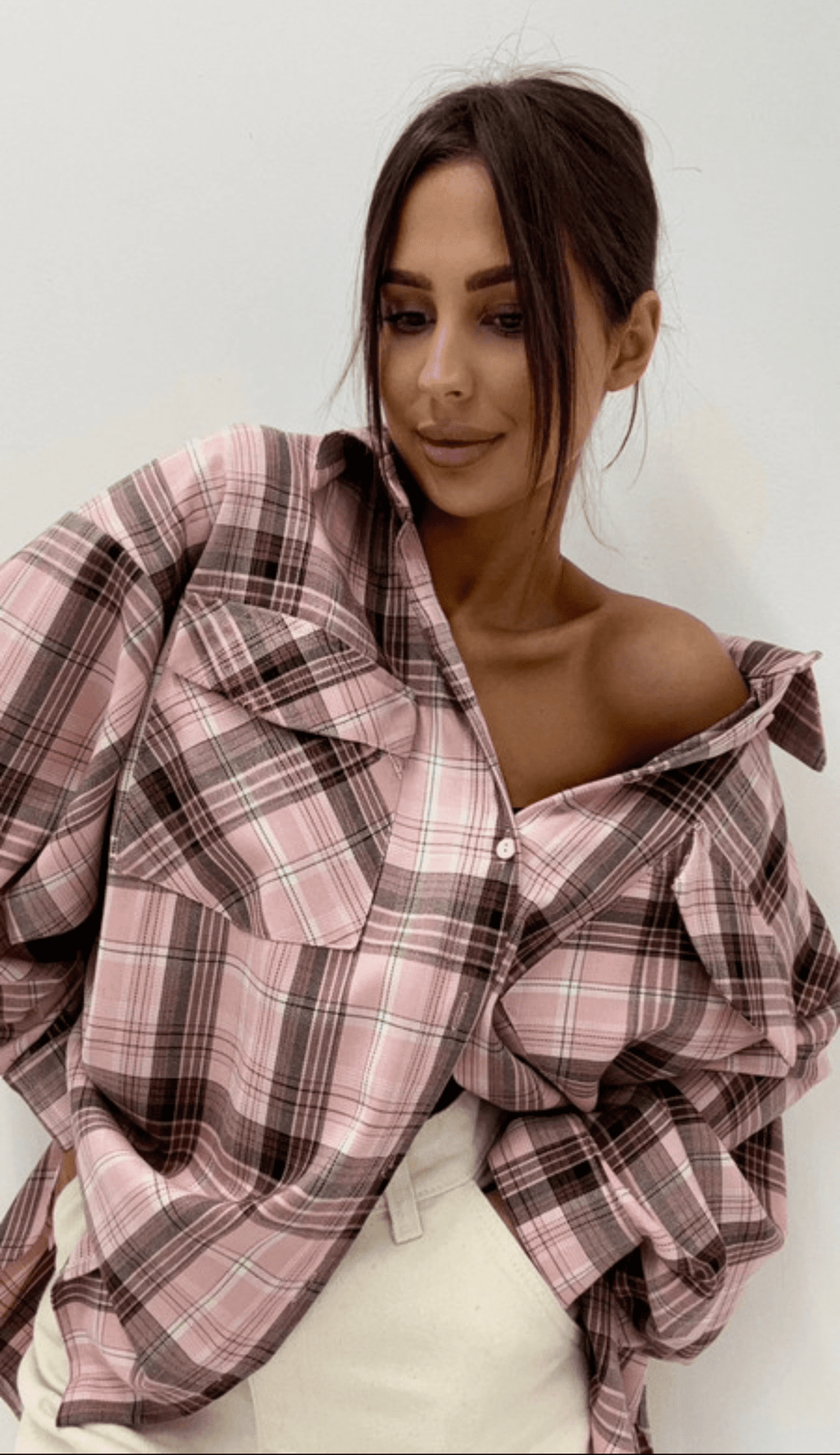 Koszula w kratę różowo czarna EMO - Veretti Boutique