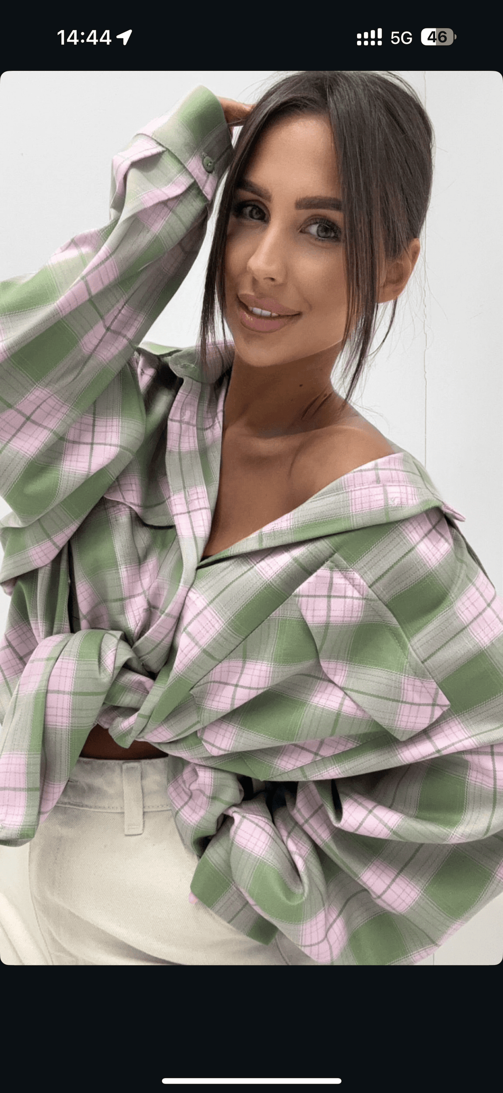 Koszula w kratę zielono różowa EMO - Veretti Boutique