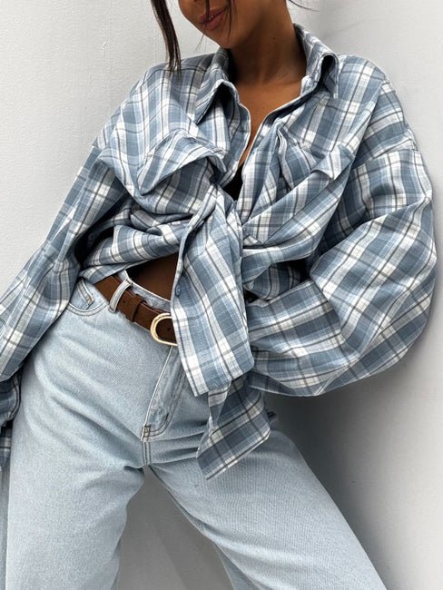 Koszula w kratkę niebiało biała EMO - Veretti Boutique