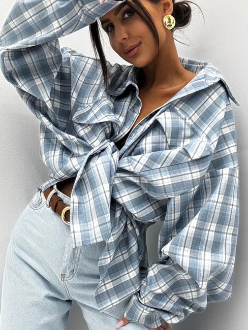 Koszula w kratkę niebiało biała EMO - Veretti Boutique