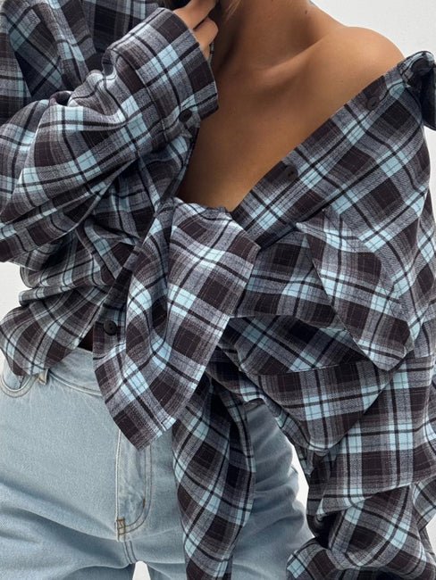 Koszula w kratkę niebiało granatowa EMO - Veretti Boutique