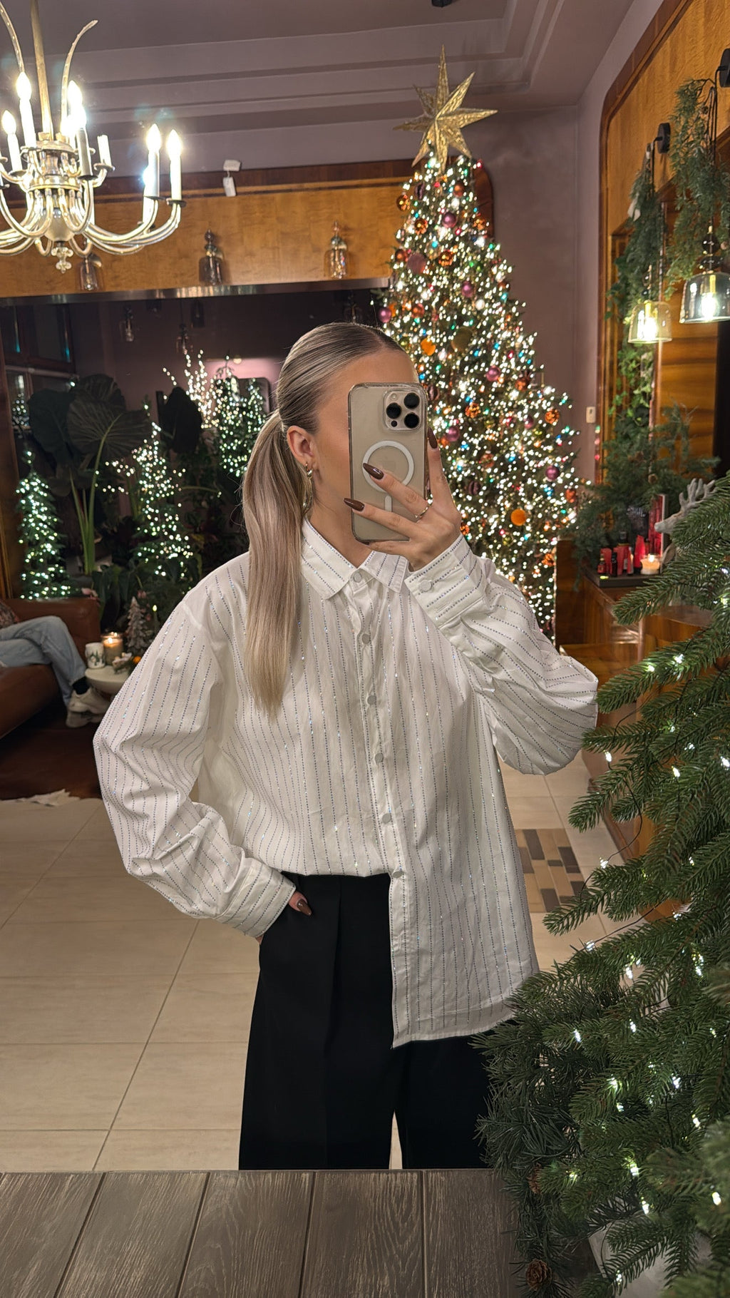 Koszula z cyrkoniami biała 100% bawełna - Veretti Boutique