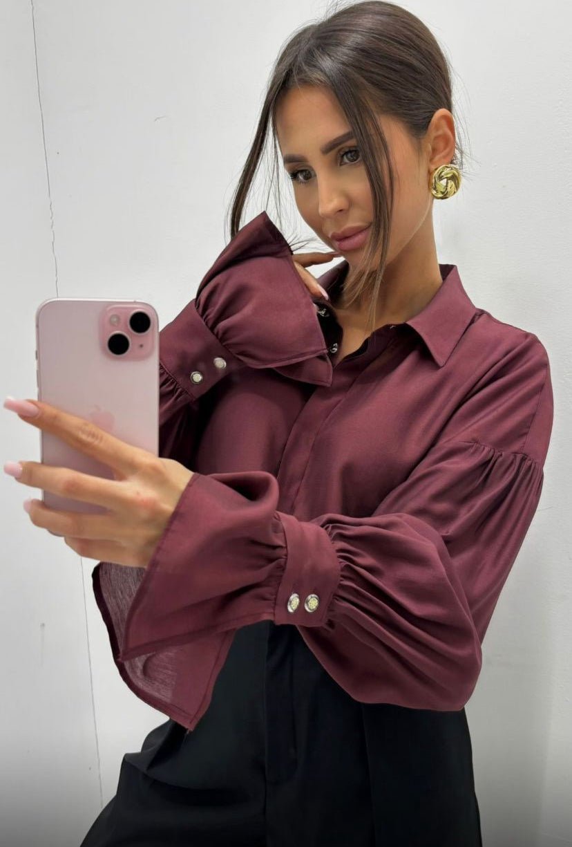 Koszula z ozdobnymi guzikami Wino EMO - Veretti Boutique