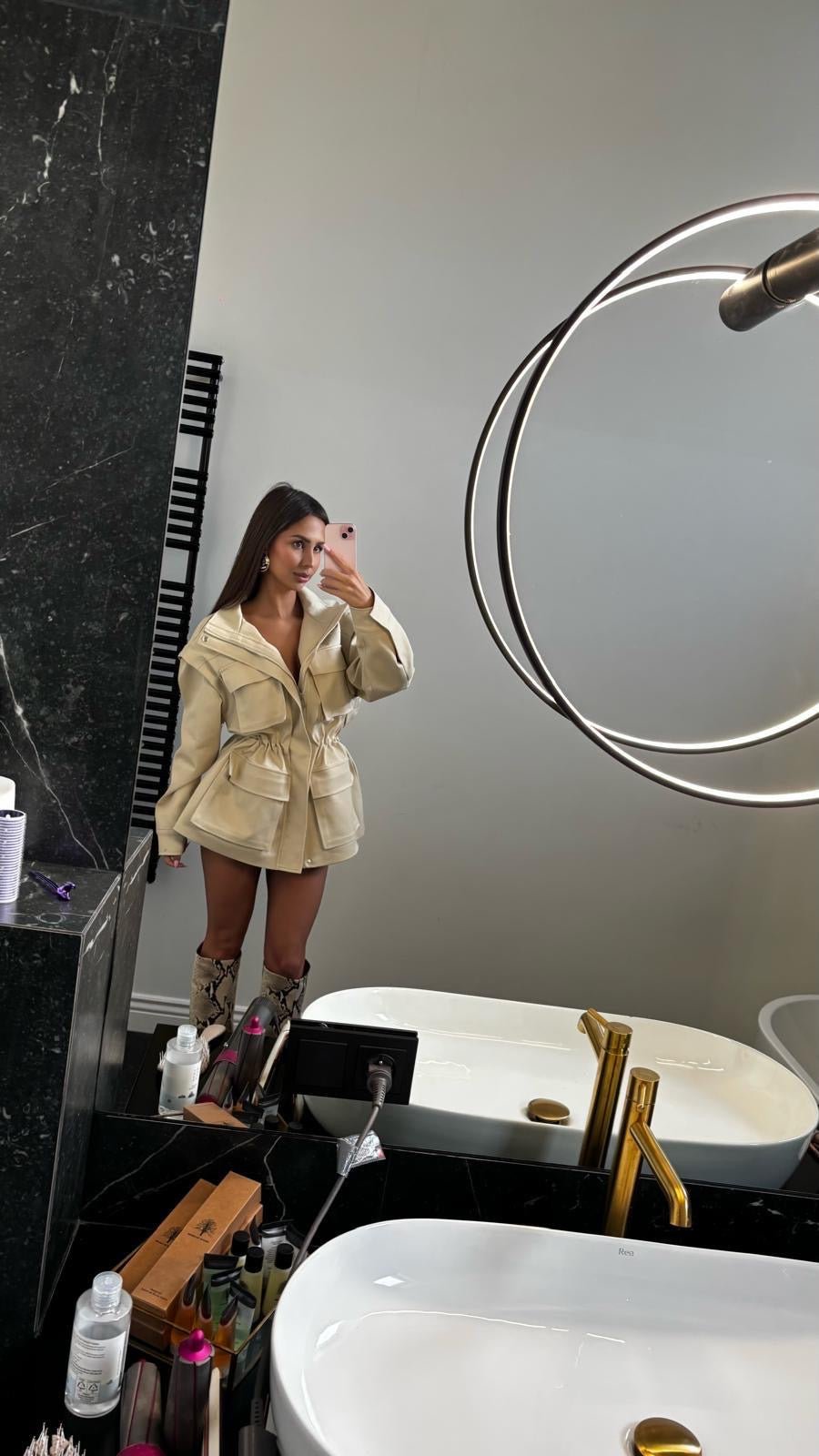 Kurtka/kamizelka jeansowa 2w1 beżowa EMO - Veretti Boutique