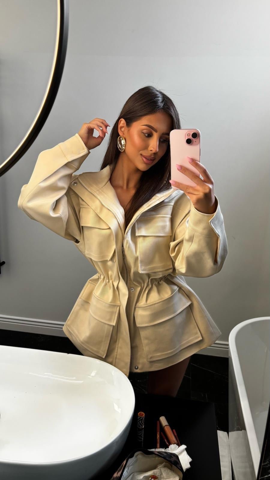 Kurtka/kamizelka jeansowa 2w1 beżowa EMO - Veretti Boutique