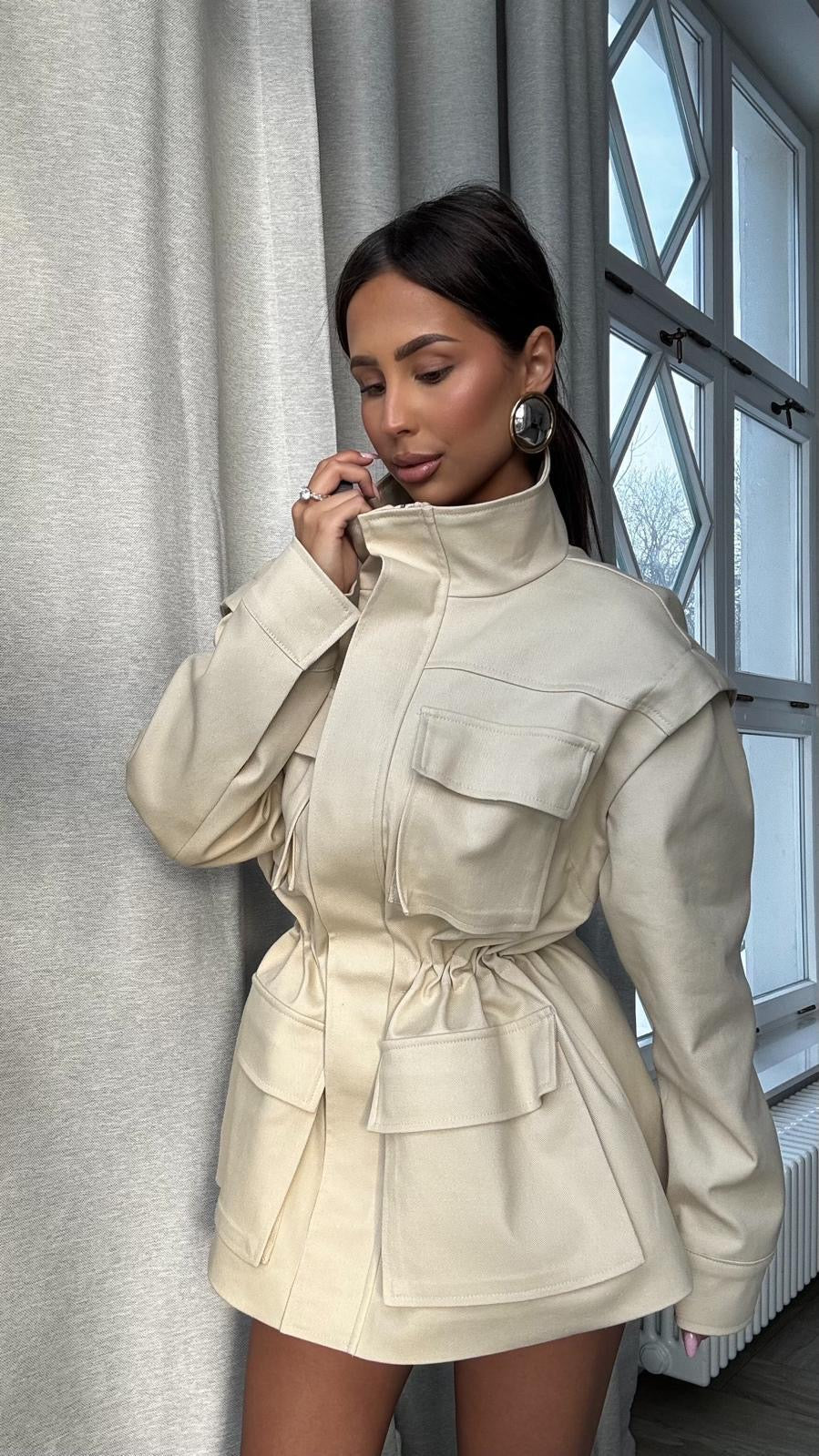 Kurtka/kamizelka jeansowa 2w1 beżowa EMO - Veretti Boutique