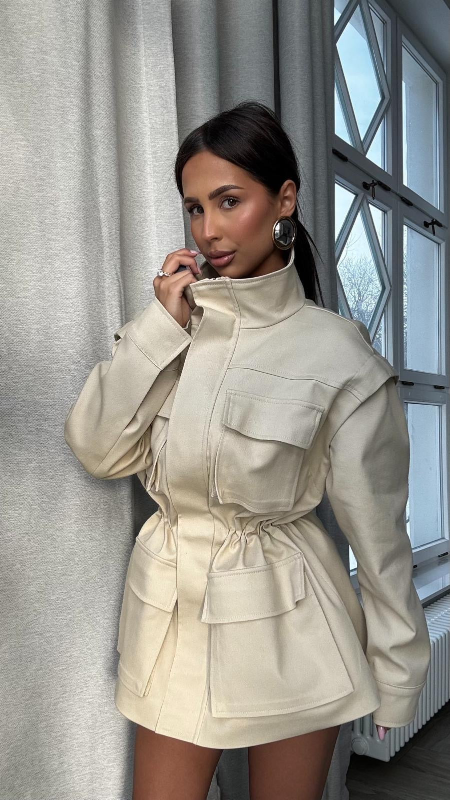 Kurtka/kamizelka jeansowa 2w1 beżowa EMO - Veretti Boutique