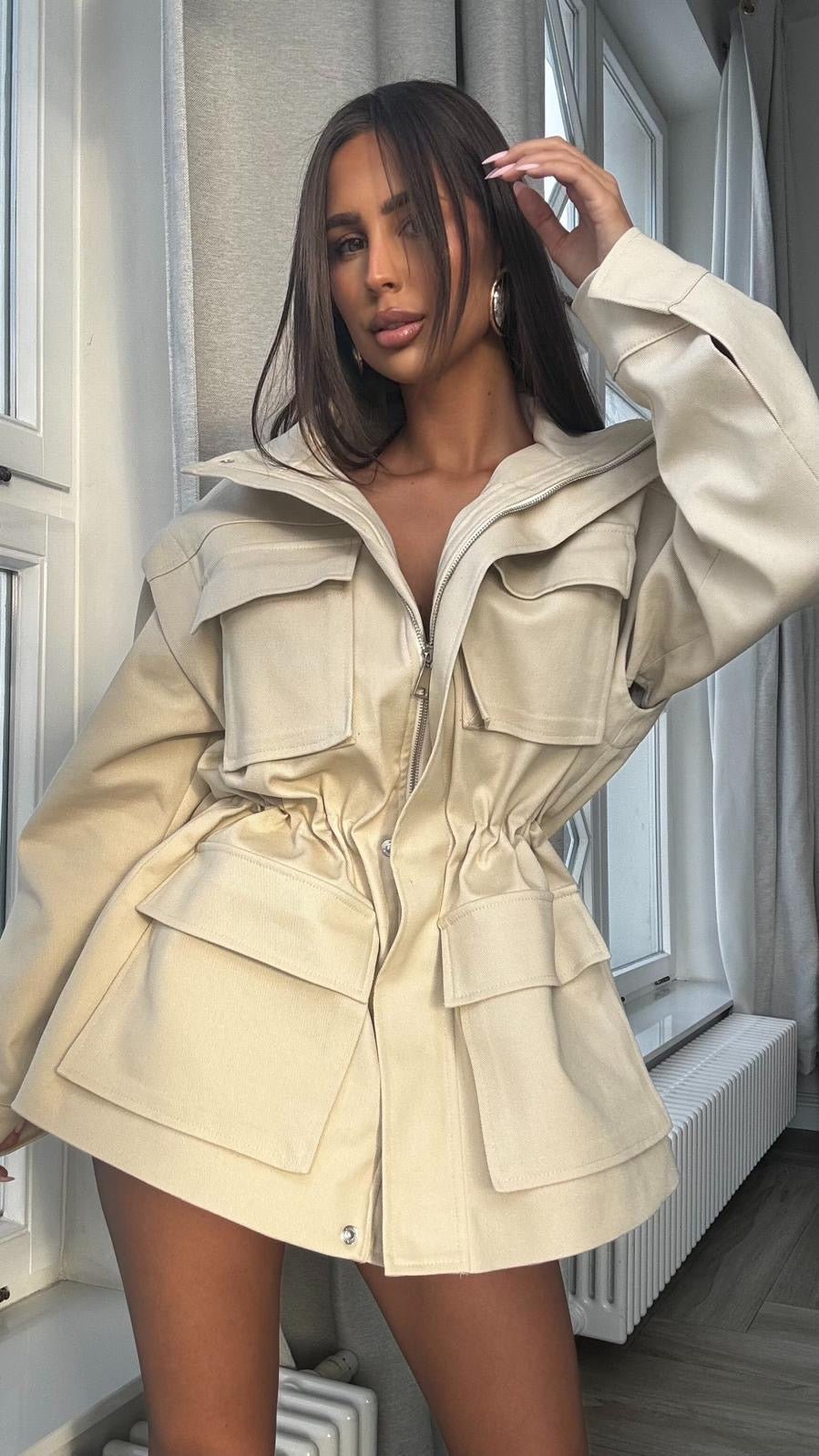 Kurtka/kamizelka jeansowa 2w1 beżowa EMO - Veretti Boutique