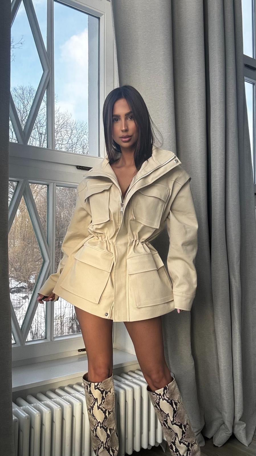 Kurtka/kamizelka jeansowa 2w1 beżowa EMO - Veretti Boutique