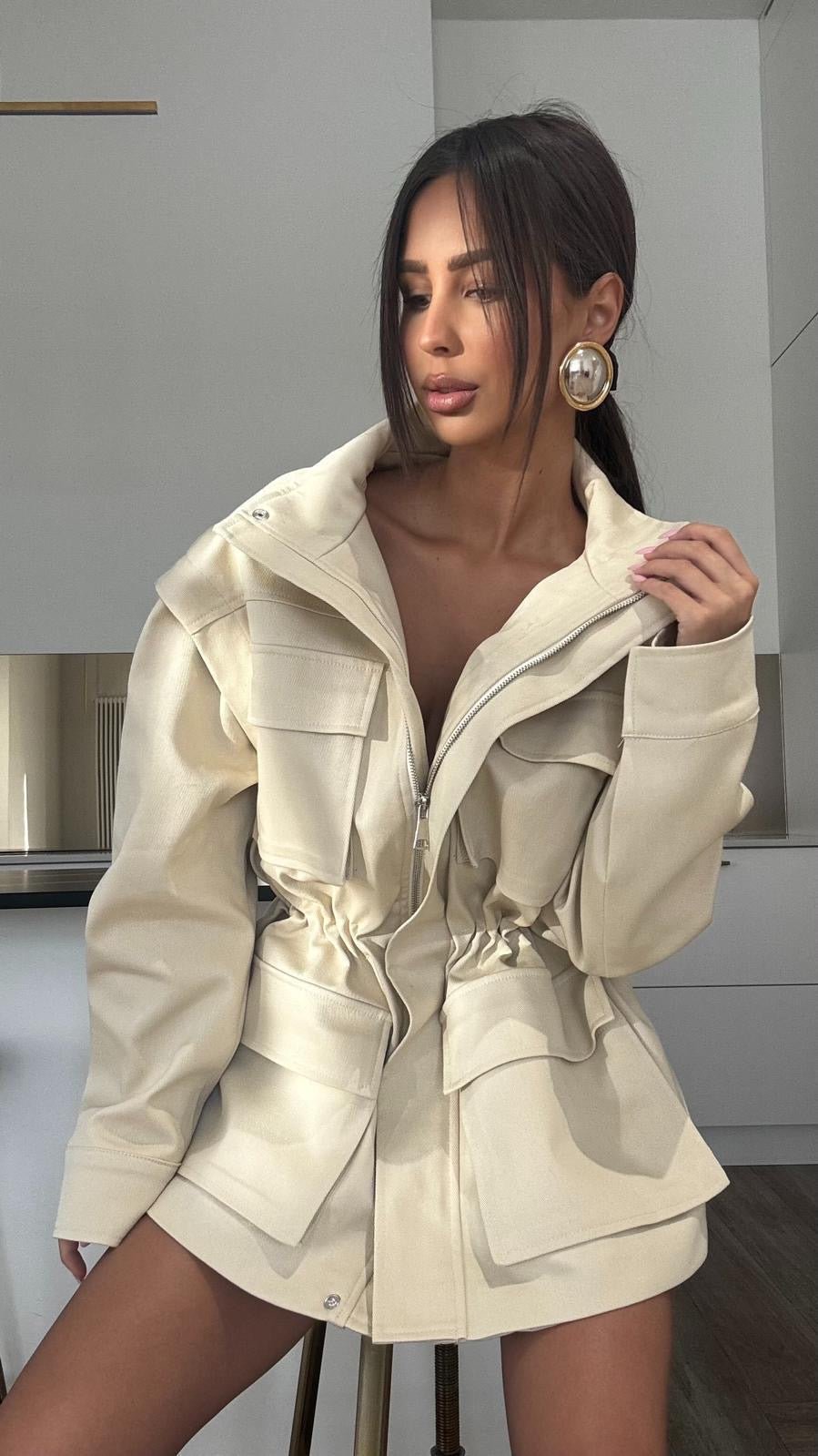 Kurtka/kamizelka jeansowa 2w1 beżowa EMO - Veretti Boutique