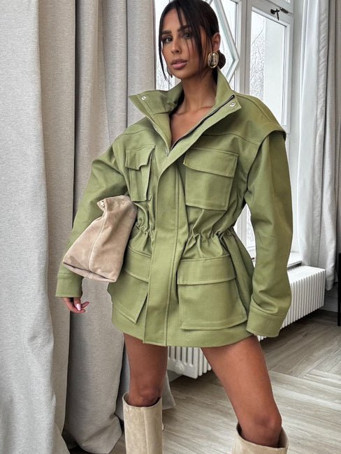 Kurtka/kamizelka jeansowa 2w1 khaki EMO - Veretti Boutique